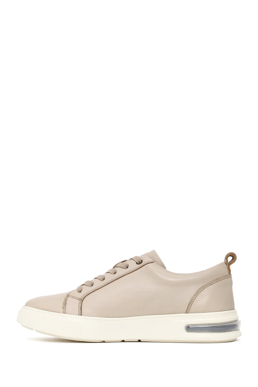 Erkek Bej Bağcıklı Deri Sneaker