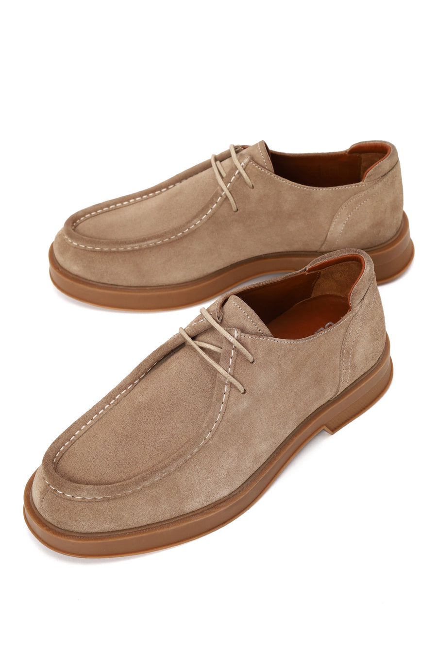 Male Beige Lace-Up Thick-Soled Suede Casual Shoes
