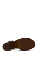 Woman Brown Ankle Buckled Chunky Heeled Suede Sandal | Derimod