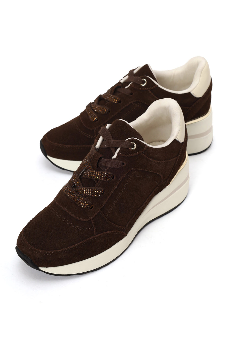 Woman Brown Lace-Up Wedge-Heel Suede Shoe