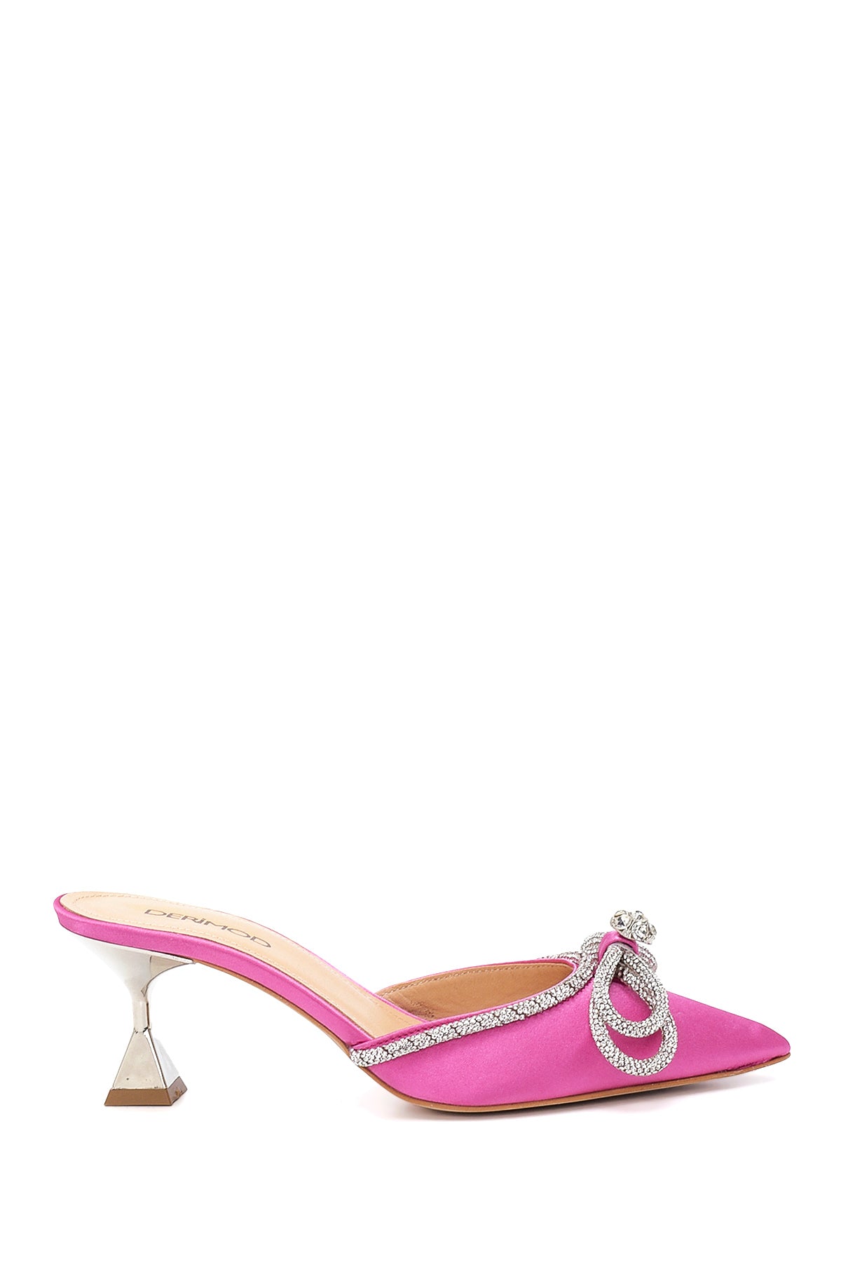 Women's Pink Leather Stone Heeled Slippers 22SFD12066F | Derimod