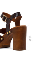 Woman Brown Ankle Buckle Platform High Chunky Heeled Suede Sandal | Derimod