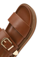 Women's Tan Buckled Slippers | Derimod