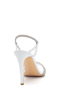 Women's White Leather Stone Heeled Sandals | Derimod