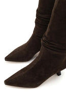 Woman Brown Heeled Suede Boots | Derimod