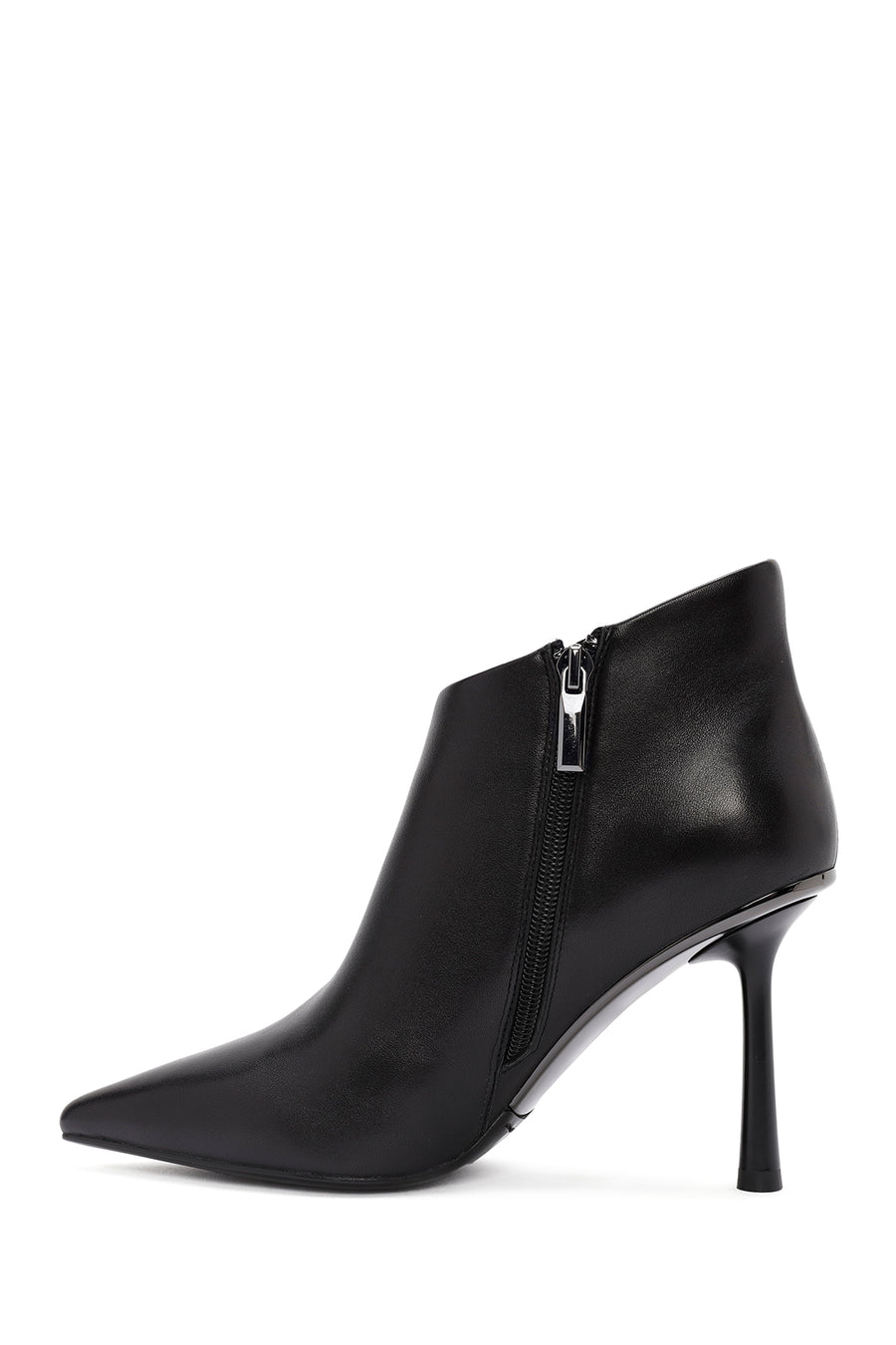 Women's Black Zippered Thin Heeled Leather Boots