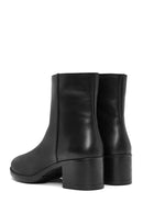 Woman Black Zip Closure Short Thick-Heeled Leather Boots | Derimod