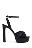 Woman Black Ankle-Strap Buckled Platform High Thick-Heel Leather Sandal | Derimod