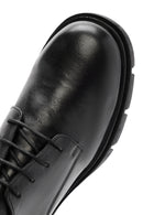 Women's Black Lace-Up Thick Heel Leather Masculine Classic Shoes | Derimod