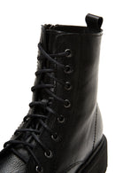 Women's Black Leather Zippered Boots | Derimod