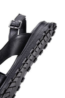 Women's Black Buckled Leather Sandals | Derimod