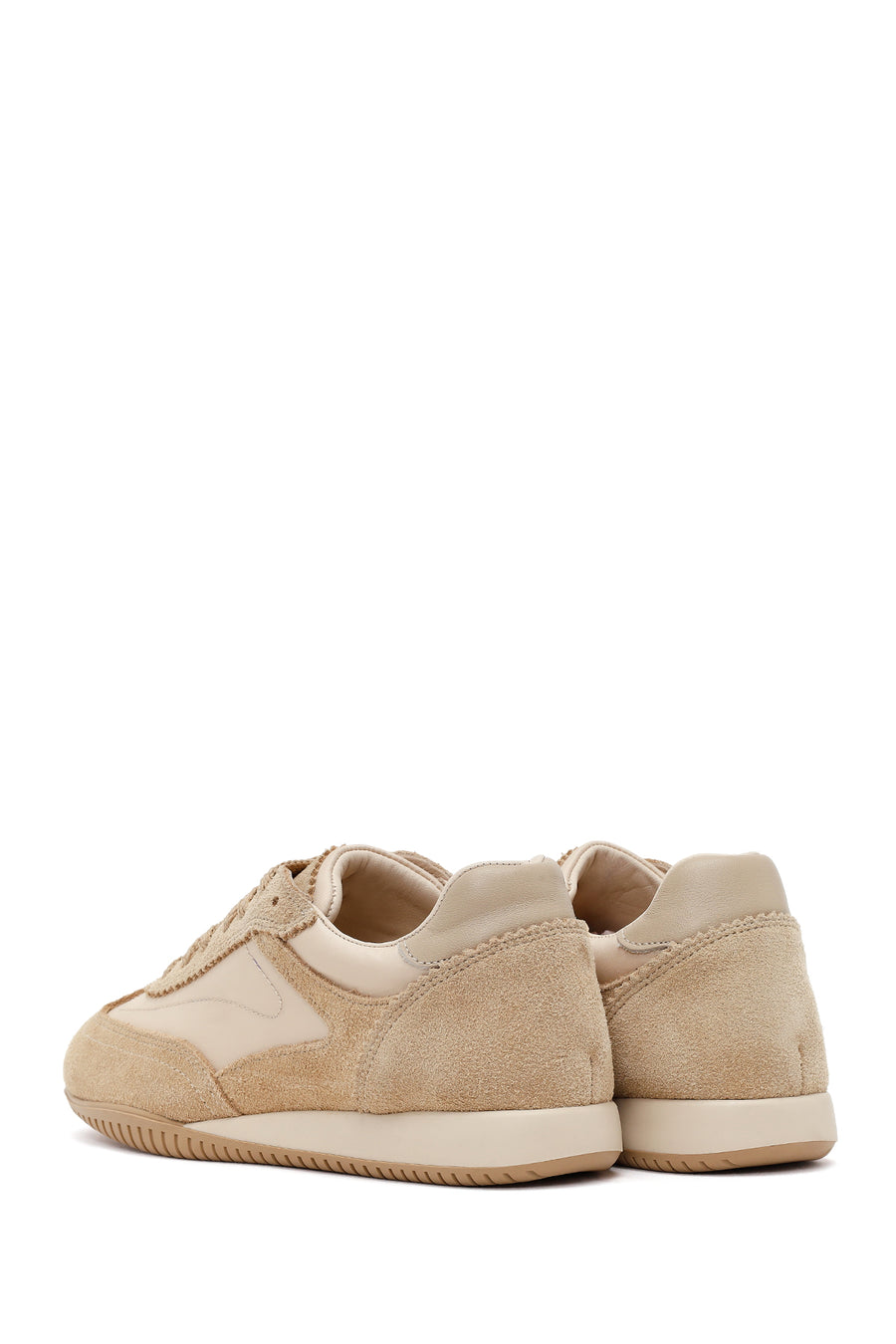 Woman Beige Lace-up Suede Leather Sneaker