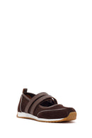 Women's Brown Strapped Suede Leather Ballet Flats | Derimod