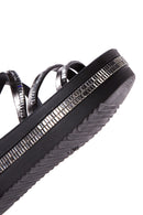 Women's Black Stone Thick Soled Flat Sandals | Derimod