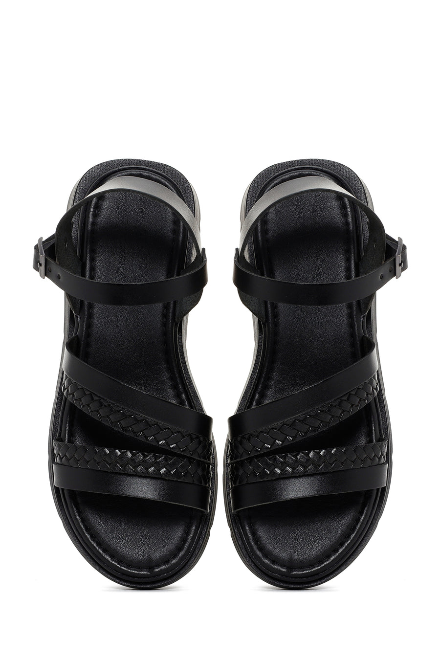 Women's Black Ankle Strap Leather Sandals