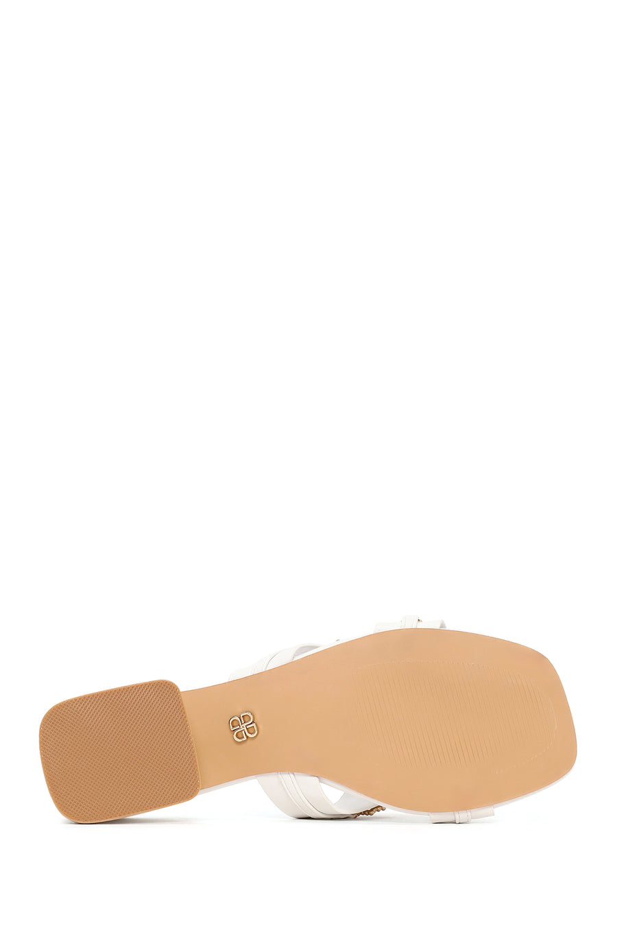 Woman White Stone-Embellished Thick Short-Heeled Slipper