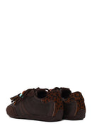 Woman Brown Lace-Up Leopard Leather Sneaker with Charm | Derimod