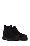 Male Black Thick-Soled Nubuck Leather Chelsea Boots | Derimod