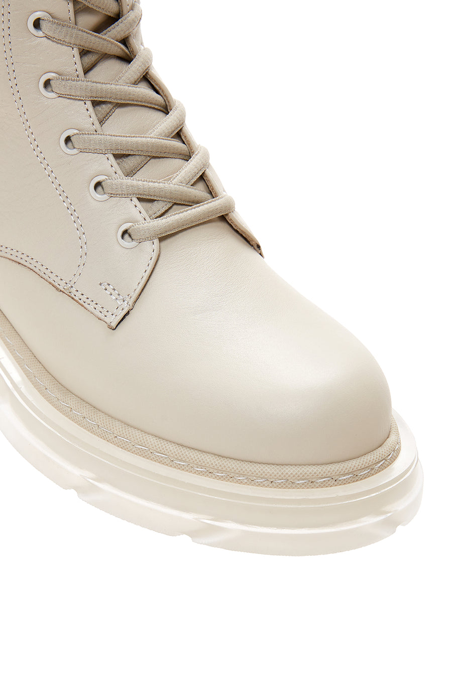 Women's Cream Leather Lace Up Boots