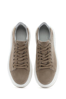 Men's Beige Lace-Up Thick-Soled Nubuck Leather Sneakers | Derimod