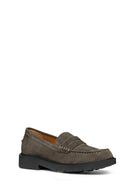 Geox Women's Gray Spherica EC1 Suede Leather Masculine Loafer | Derimod
