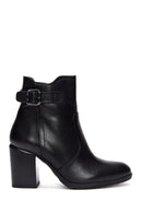 Women's Black Leather Zippered Heeled Boots | Derimod