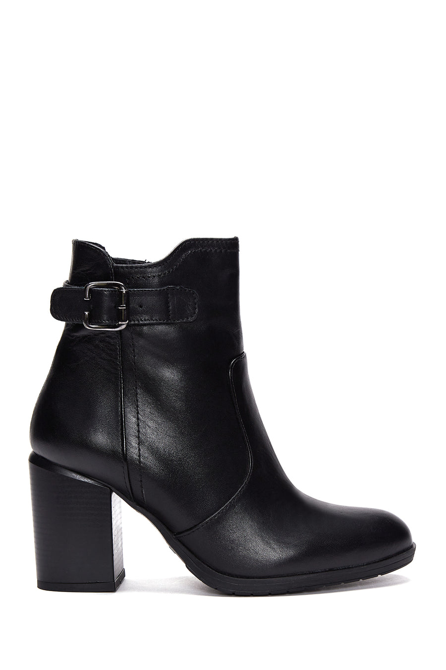 Women's Black Leather Zippered Heeled Boots 22WFD240118 | Derimod