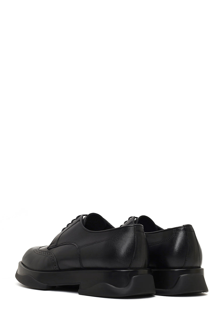 Men's Black Lace-Up Thick-Soled Leather Casual Shoe