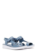Women's Blue Leather Comfort Sandals | Derimod