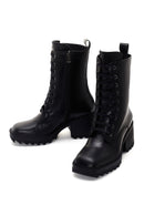 Women's Black Heeled Zippered Classic Leather Boots | Derimod