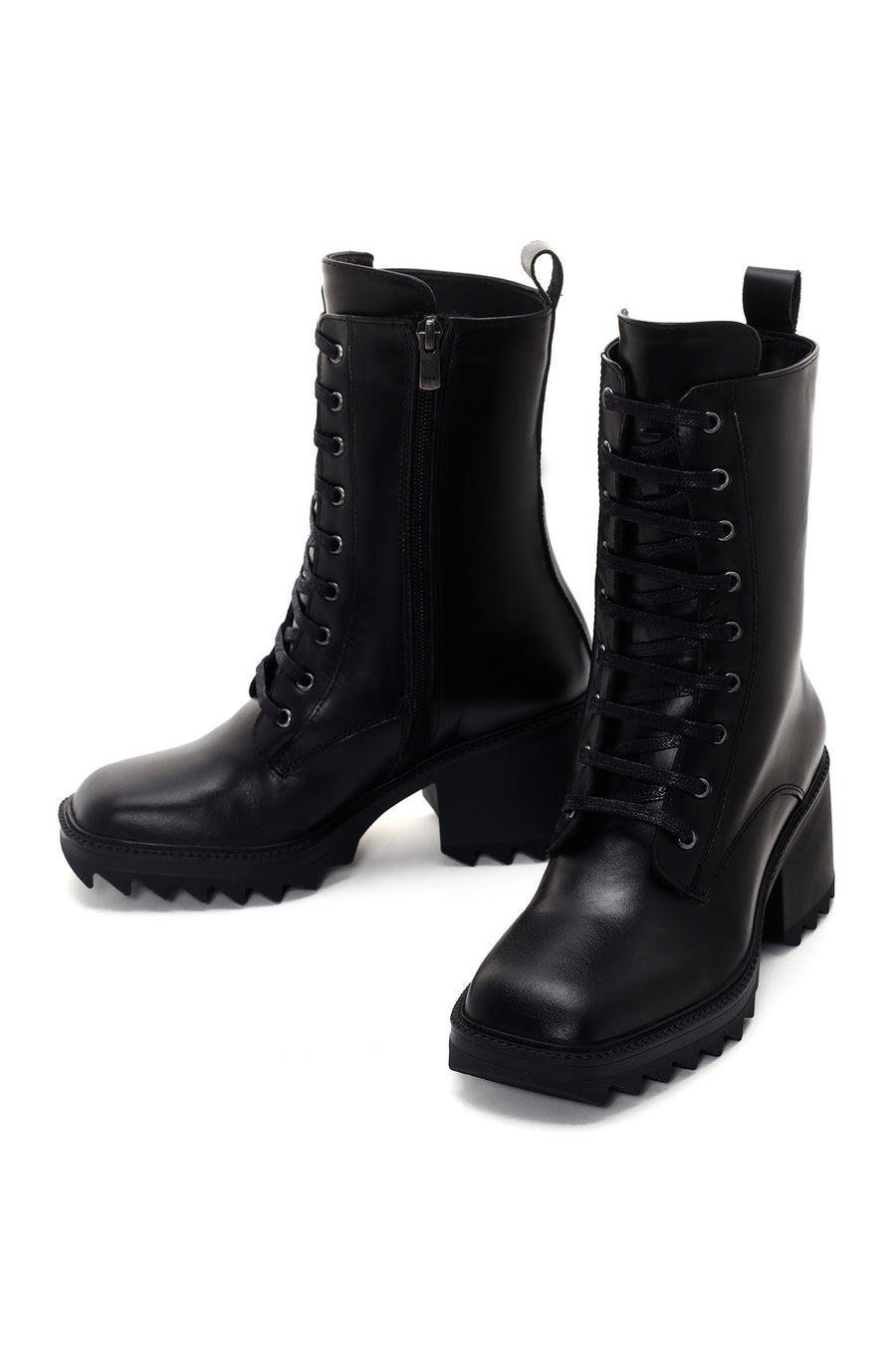 Women's Black Heeled Zippered Classic Leather Boots