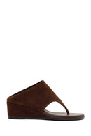 Women's Brown Platform Suede Leather Slippers | Derimod