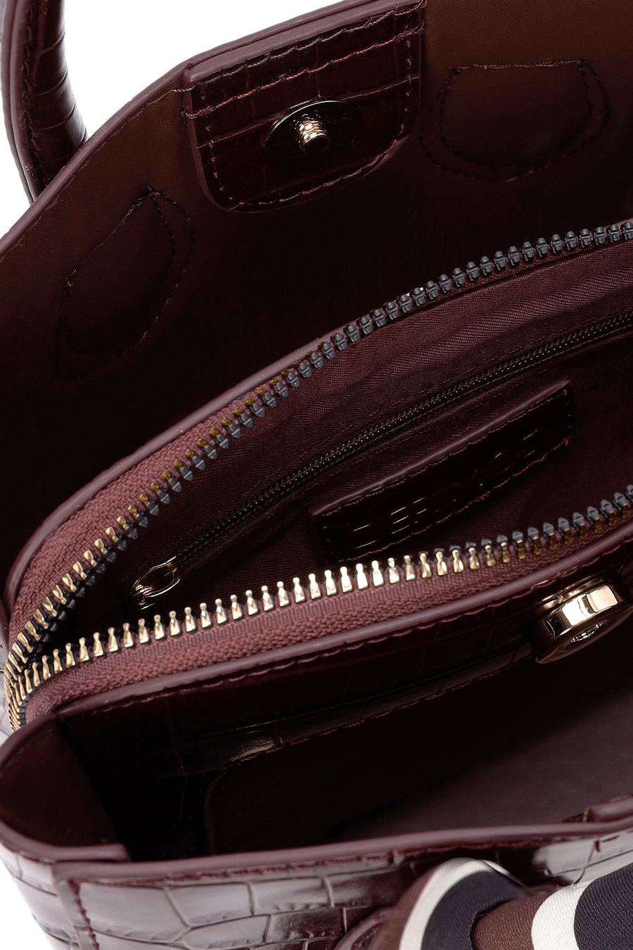 Kadın Bordo Aksesuar Detaylı Uzun Askılı Kroko Desenli Kol Çantası