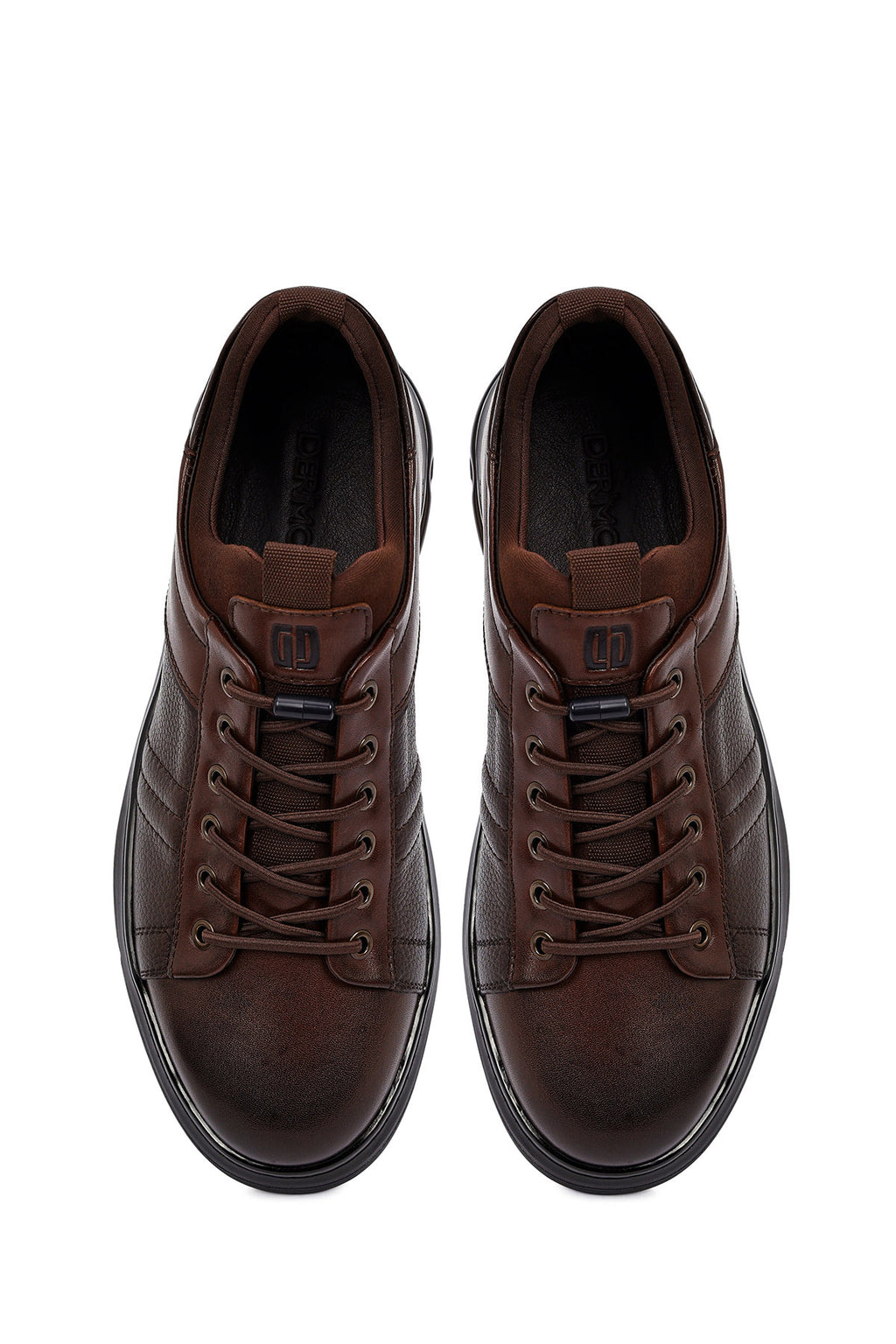 Erkek Kahverengi Bağcıklı Deri Casual Sneaker