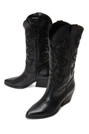Women's Black Thick Heeled Leather Cowboy Boots | Derimod