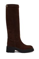 Women's Brown Zip-Up Chunky Sole Suede Leather Boots | Derimod
