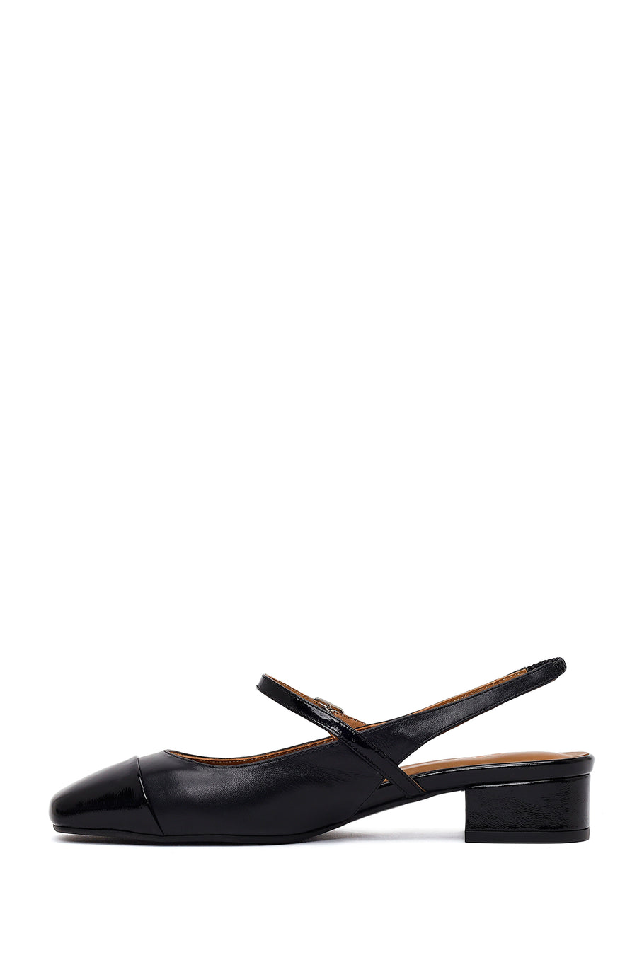 Woman Black Buckled Backless Leather Ballet Flat