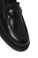 Woman Black Thick-Soled Leather Loafer | Derimod