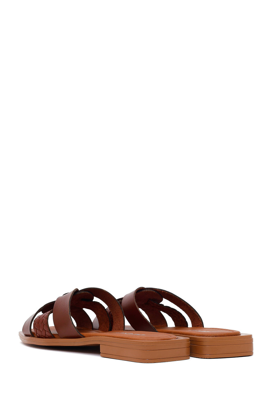 Woman Brown Braided Leather Slipper
