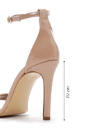 Women's Beige Leather Patent Leather Heeled Sandals | Derimod