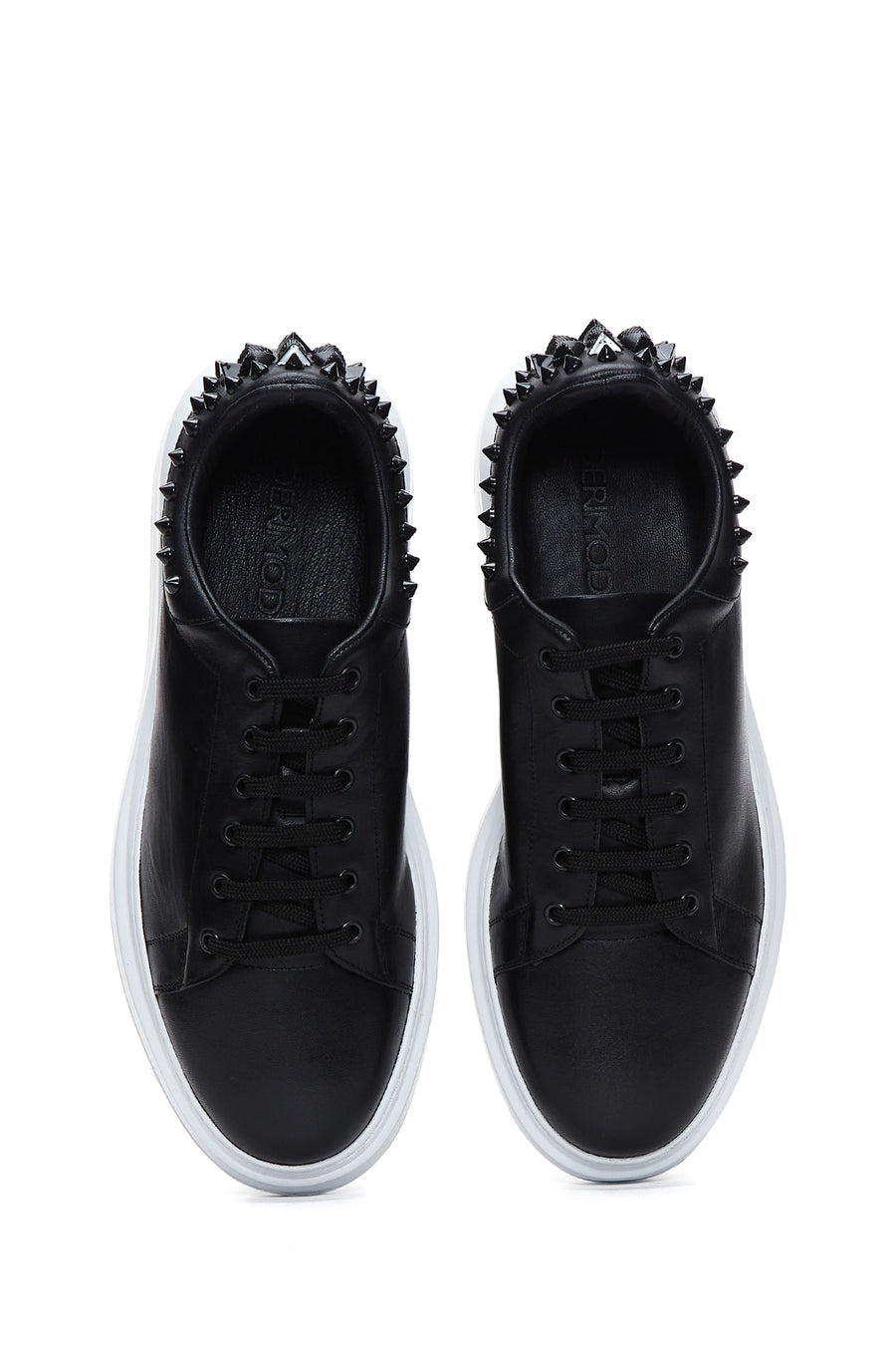 Men's Black Leather Studded Detailed Thick Soled Sneaker