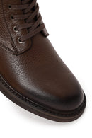 Male Brown Lace-up Zip Closure Leather Boots | Derimod