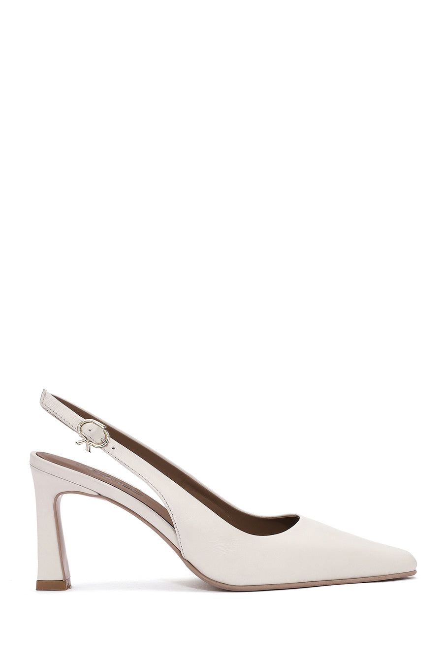 Women's Cream Buckled Ankle Slingback Heeled Leather Shoes 25SFD132118 | Derimod