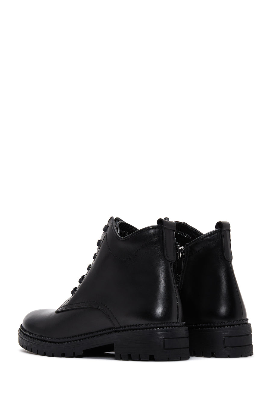 Kadın Siyah Deri Fermuarlı Düz Bot