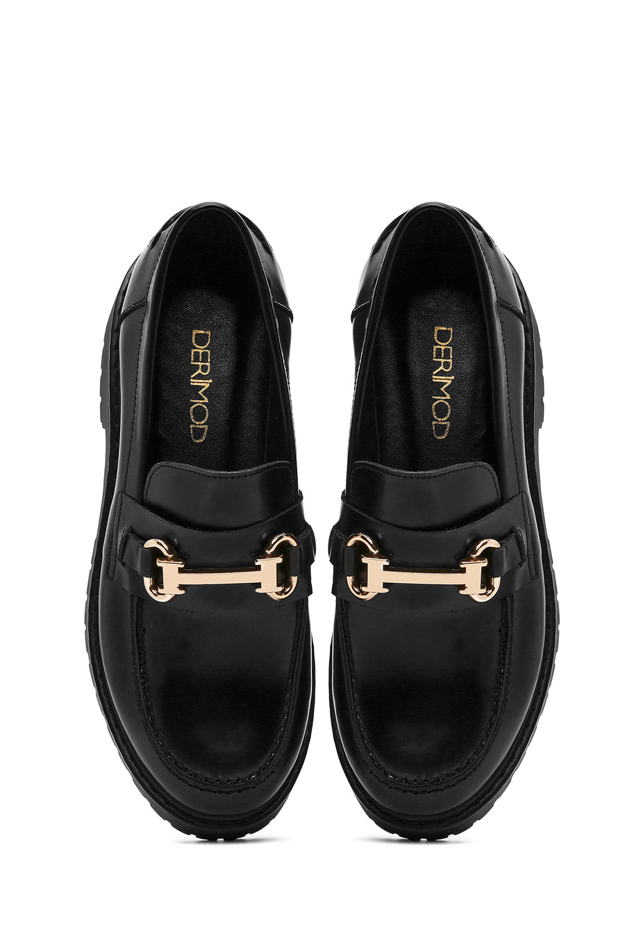 Women's Black Buckle Detailed Thick-Soled Leather Masculine Loafer