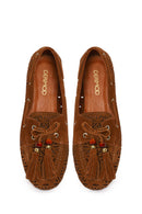 Women's Tan Tassel Suede Leather Loafer | Derimod