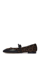 Women's Brown Buckle Detailed Leopard Patterned Leather Ballerinas | Derimod