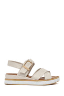 Women's Cream Ankle Buckle Thick Soled Leather Sandals | Derimod