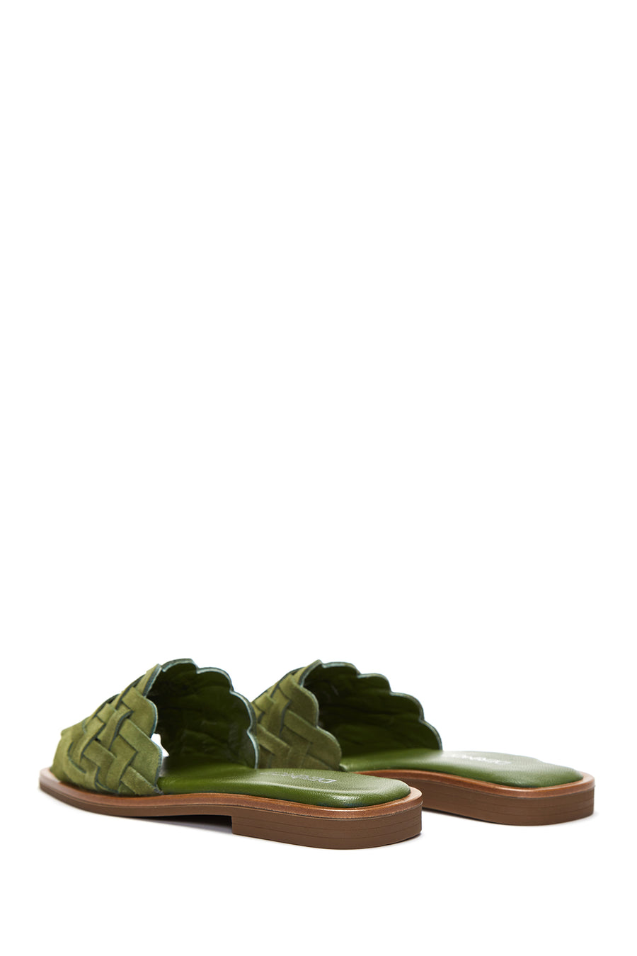 Women's Green Leather Braided Slippers