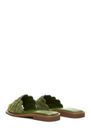 Women's Green Knit Leather Slippers | Derimod